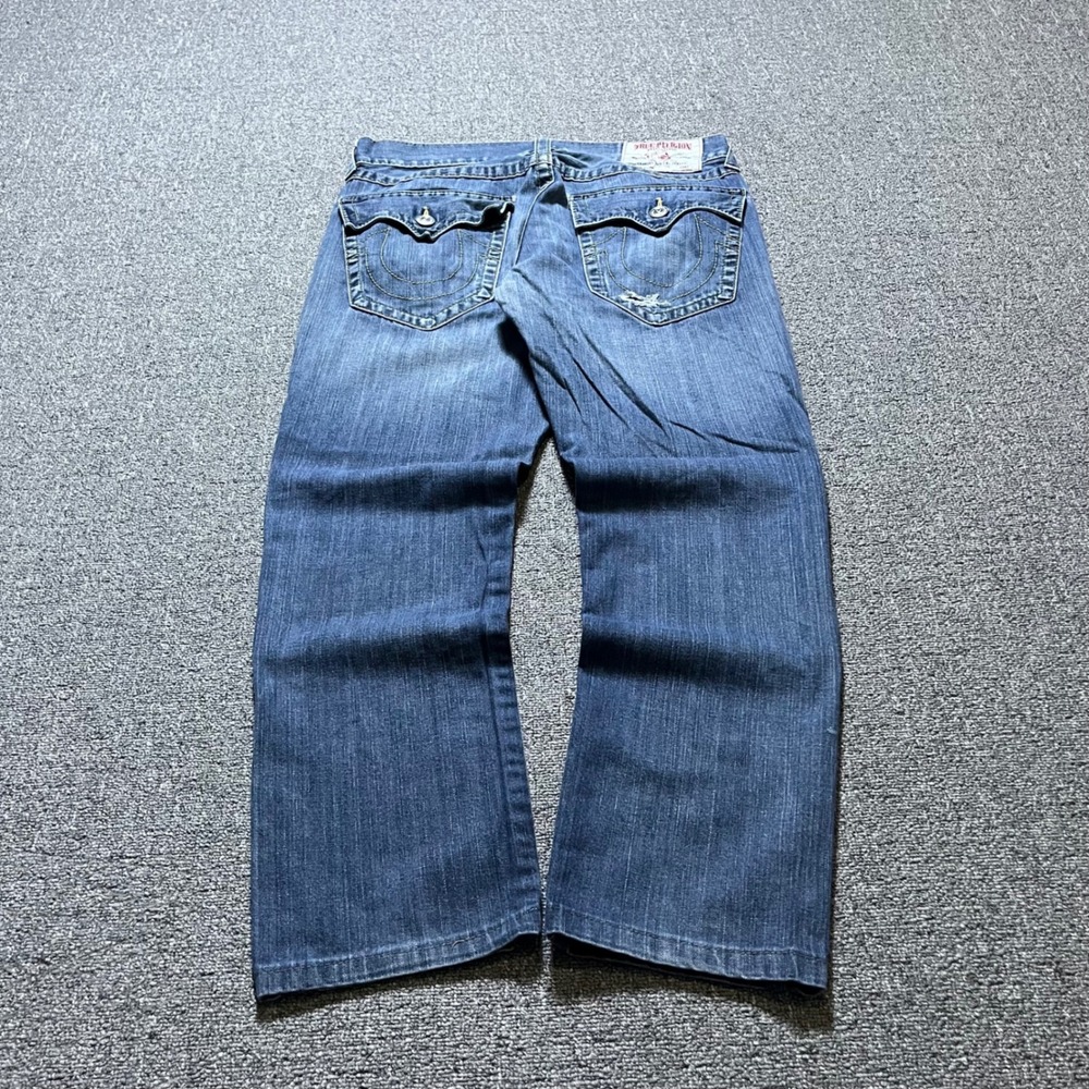 True Religion Slim Flap Old Multi SN Jeans Size 32 Blue Denim Y2K Streetwear